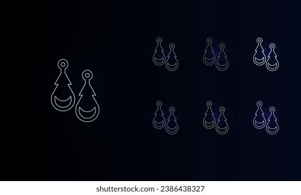 A set of neon earrings symbols. Set of different color symbols, faint neon glow. Vector illustration on black background