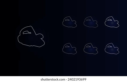 A set of neon electric plane symbols. Set of different color symbols, faint neon glow. Vector illustration on black background