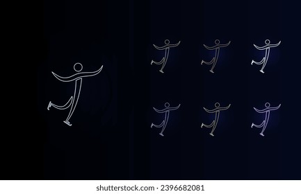 A set of neon figure skating symbols. Set of different color symbols, faint neon glow. Vector illustration on black background