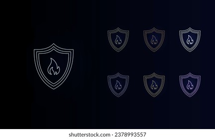 A set of neon fire protection symbols. Set of different color symbols, faint neon glow. Vector illustration on black background