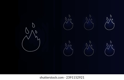 Eine Reihe von Neonfeuersymbolen. Satz verschiedener Farbsymbole, schwaches Neonglühen. Vektorgrafik auf schwarzem Hintergrund