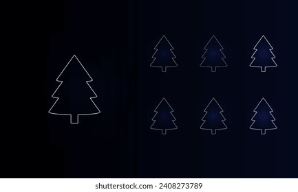A set of neon fir-tree symbols. Set of different color symbols, faint neon glow. Vector illustration on black background