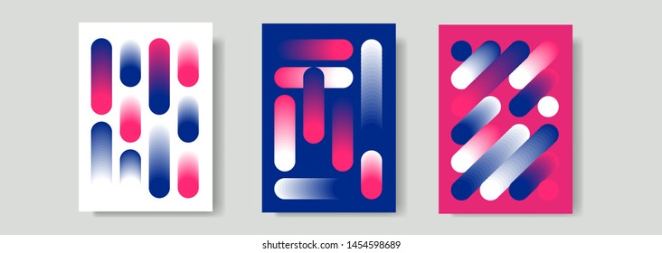 Set of neon fluorescent gradient fluid posters with colorful circles for summer party event in trendy pink, blue, green colors. Vaporwave/ retrowave/ cyberpunk 80s-90s style background.