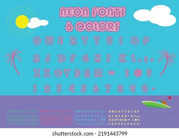 un conjunto de tipos de letra neon con colores diferentes
