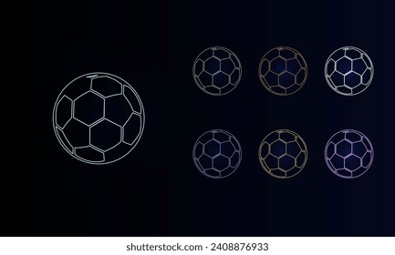 A set of neon football symbols. Set of different color symbols, faint neon glow. Vector illustration on black background