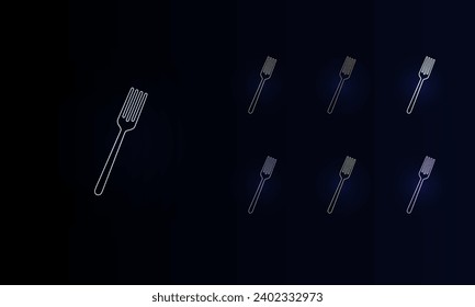 A set of neon forks. Set of different color symbols, faint neon glow. Vector illustration on black background