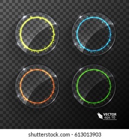 Set of neon frame on a glass substrate, different colors. Vector illustration  for your text or logo