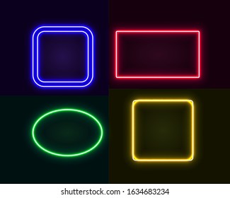 Set of neon frames, for design in retro style, cyberpunk, futurism. Vector glowing banners