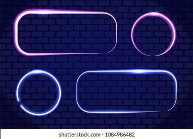 Set neon frames and luminous lines for decoration signboard of a casino, shop, club or bar