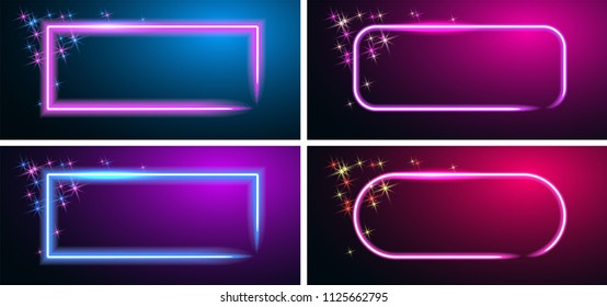 Set neon frames and luminous lines for decoration signboard of a casino, shop, club or bar