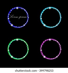 set of neon frames on black background