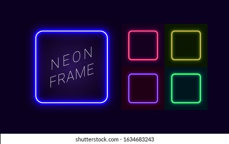 Set of neon frames with rounded corners, for design in retro style, cyberpunk, futurism. Vector glowing banner