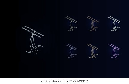 A set of neon freestyle skiing symbols. Set of different color symbols, faint neon glow. Vector illustration on black background