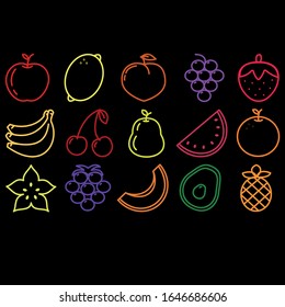 set neon fruits vector icons