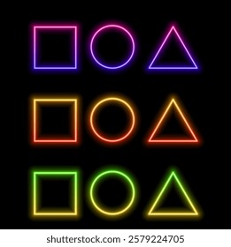 A set of neon geometric shapes.