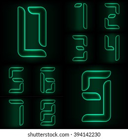Set of neon glass numbers from zero to nine