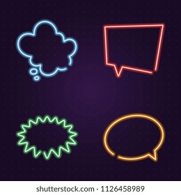 set of neon glow speech bubbles on dark background