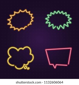 set of neon glow speech bubbles on dark background