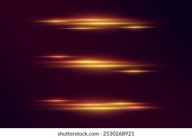 Set of neon glowing lines. Light effect of laser horizontal beams.