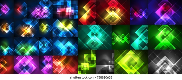 Set von neonfarbenen quadratischen abstrakten Hintergründen. Vektorset