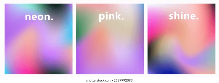 Conjunto de fundos de gradiente de neon em cores holográficas rosa brilhante. Ilustração abstrata de vetor.