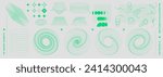 Set of neon green vector wireframe objects, retro futuristic y2k elements. Line grid torus, wormhole, perspective mesh, geometric shape icons. Retro geometry design 90s y2k style elements collection
