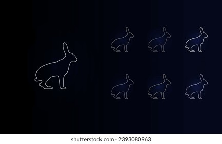 A set of neon hare symbols. Set of different color symbols, faint neon glow. Vector illustration on black background