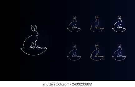A set of neon hare symbols. Set of different color symbols, faint neon glow. Vector illustration on black background