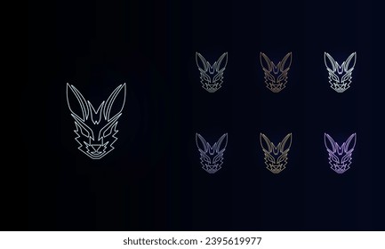 A set of neon hare's head symbols. Set of different color symbols, faint neon glow. Vector illustration on black background