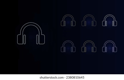 A set of neon headphones symbols. Set of different color symbols, faint neon glow. Vector illustration on black background