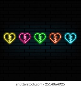Um conjunto de ícones de coração de néon com um cordiograma em cores brilhantes. Logotipo para medicamentos.