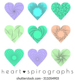 Set of neon heart spirographs