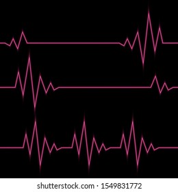 Set of neon Heartbeat or pulse. Vector illustration. Red line of heart rate. Heart pulse graphic. Neon heartbeat cardiogram