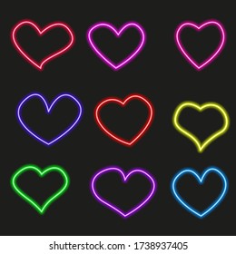 Set neon hearts of different colors