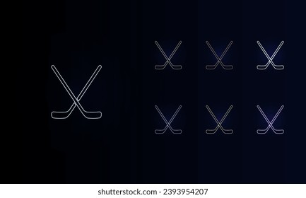 A set of neon hockey symbols. Set of different color symbols, faint neon glow. Vector illustration on black background