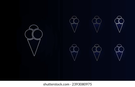 A set of neon ice cream balls symbols. Set of different color symbols, faint neon glow. Vector illustration on black background