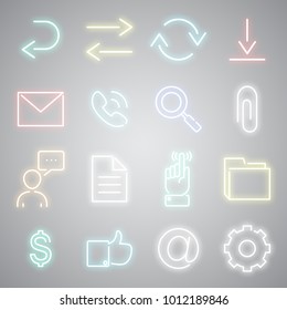 set of neon icons on a light background