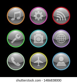 Set of neon icons vector design. Neon glass icon collection