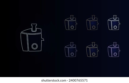 A set of neon juicer symbols. Set of different color symbols, faint neon glow. Vector illustration on black background