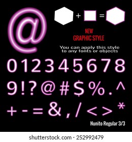 Set of neon letters and neon graphic style. You can apply this style to any fonts and objects, vector. EPS 10.