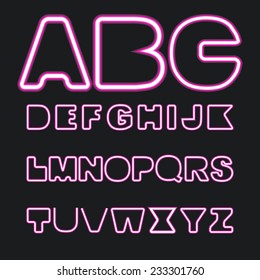 Set of neon letters, vector