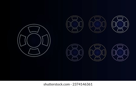 A set of neon lifebuoy symbols. Set of different color symbols, faint neon glow. Vector illustration on black background