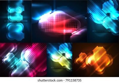 Set of neon light effects abstract backgrounds