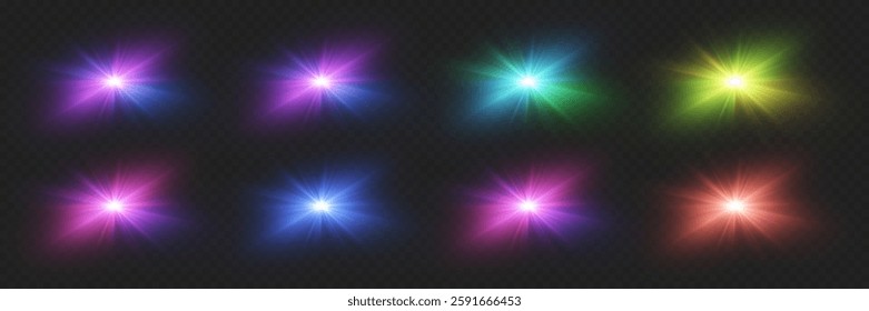 Set of neon light effects, flash and flare effect.