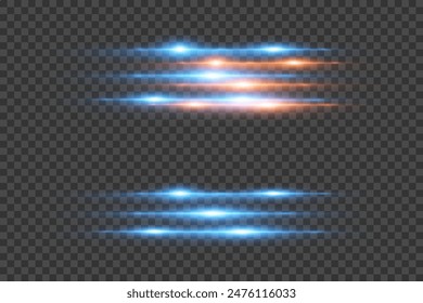 Set of neon light effects and glares. Laser lines of light. On a transparent background.