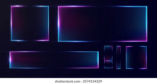 Set neon light lines or futuristic frame vector editable