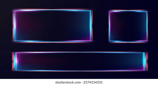 Set neon light lines or futuristic frame vector editable