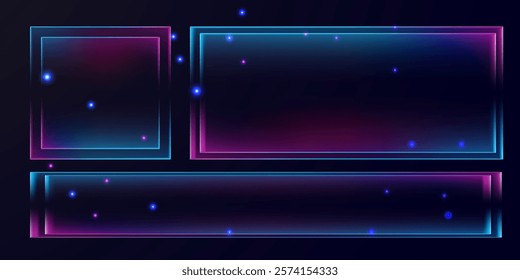 Set neon light lines or futuristic frame vector editable