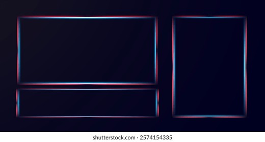 Set neon light lines or futuristic frame vector editable