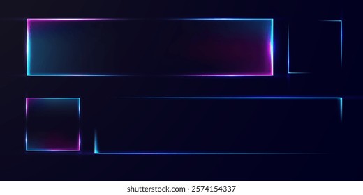 Set neon light lines or futuristic frame vector editable